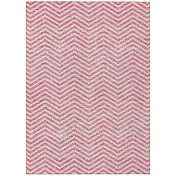 5' X 8' Pink And Ivory Chevron Washable Indoor Outdoor Area Rug