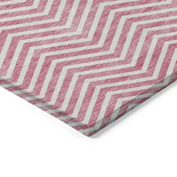 5' X 8' Pink And Ivory Chevron Washable Indoor Outdoor Area Rug