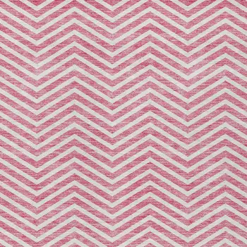 8' X 10' Pink And Ivory Chevron Washable Indoor Outdoor Area Rug