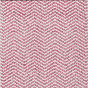 9' X 12' Pink And Ivory Chevron Washable Indoor Outdoor Area Rug