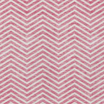 9' X 12' Pink And Ivory Chevron Washable Indoor Outdoor Area Rug