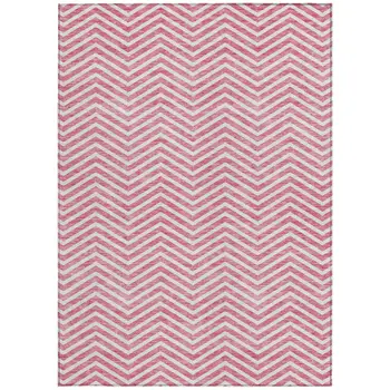 10' X 14' Pink And Ivory Chevron Washable Indoor Outdoor Area Rug