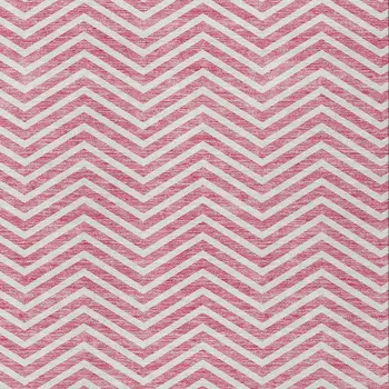 10' X 14' Pink And Ivory Chevron Washable Indoor Outdoor Area Rug