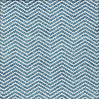 3' X 5' Teal Blue And Ivory Chevron Washable Indoor Outdoor Area Rug
