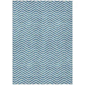 3' X 5' Teal Blue And Ivory Chevron Washable Indoor Outdoor Area Rug
