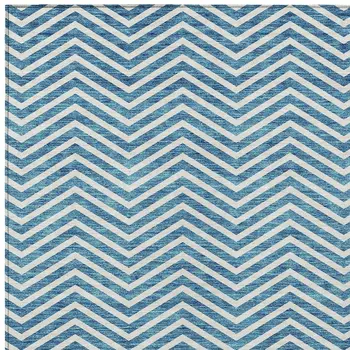 3' X 5' Teal Blue And Ivory Chevron Washable Indoor Outdoor Area Rug