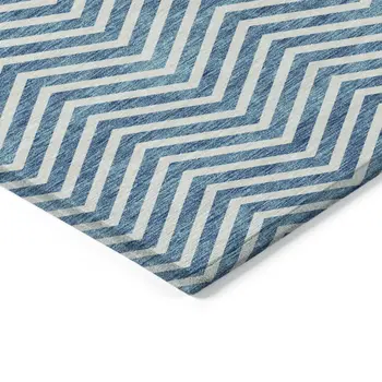 5' X 8' Teal Blue And Ivory Chevron Washable Indoor Outdoor Area Rug