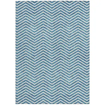 5' X 8' Teal Blue And Ivory Chevron Washable Indoor Outdoor Area Rug
