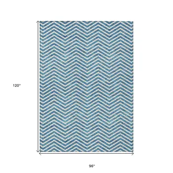 8' X 10' Teal Blue And Ivory Chevron Washable Indoor Outdoor Area Rug