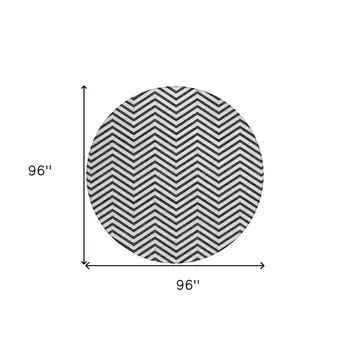 8' White And Black Round Chevron Washable Indoor Outdoor Area Rug