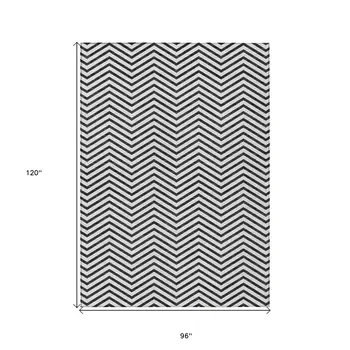 8' X 10' White And Black Chevron Washable Indoor Outdoor Area Rug