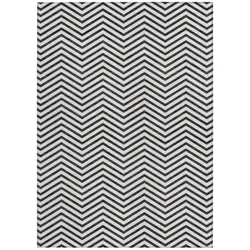 10' X 14' White And Black Chevron Washable Indoor Outdoor Area Rug
