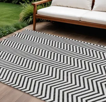 10' X 14' White And Black Chevron Washable Indoor Outdoor Area Rug