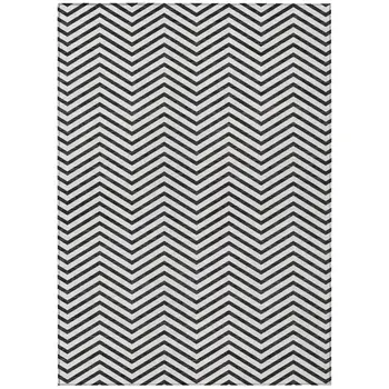 10' X 14' White And Black Chevron Washable Indoor Outdoor Area Rug