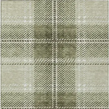 10' X 14' Artichoke Green Brown And Ivory Plaid Washable Indoor Outdoor Area Rug