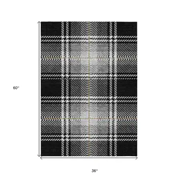 3' X 5' Black Gold And Gray Plaid Washable Indoor Outdoor Area Rug