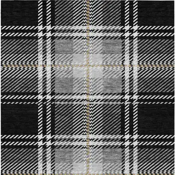 5' X 8' Black Gold And Gray Plaid Washable Indoor Outdoor Area Rug
