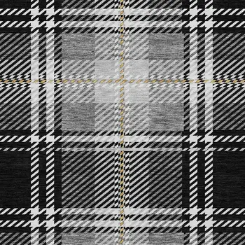 9' X 12' Black Gold And Gray Plaid Washable Indoor Outdoor Area Rug