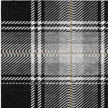 10' X 14' Black Gold And Gray Plaid Washable Indoor Outdoor Area Rug