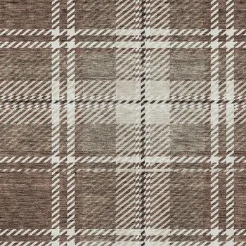 3' X 5' Brown Black And Ivory Plaid Washable Indoor Outdoor Area Rug