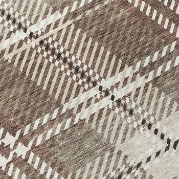 3' X 5' Brown Black And Ivory Plaid Washable Indoor Outdoor Area Rug