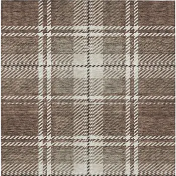 10' X 14' Brown Black And Ivory Plaid Washable Indoor Outdoor Area Rug