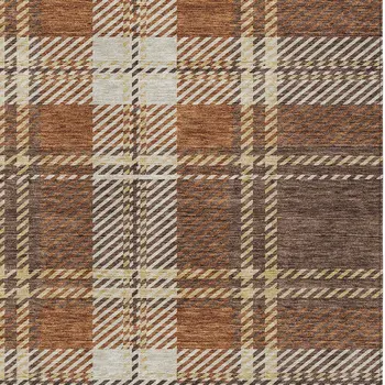 5' X 8' Chocolate Copper And Gold Plaid Washable Indoor Outdoor Area Rug