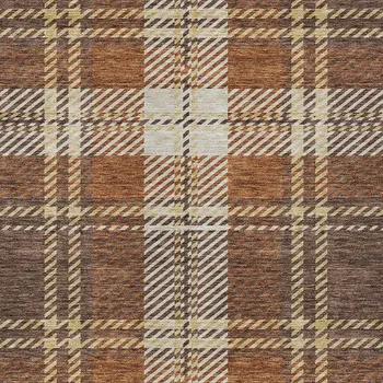 9' X 12' Chocolate Copper And Gold Plaid Washable Indoor Outdoor Area Rug