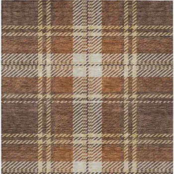 10' X 14' Chocolate Copper And Gold Plaid Washable Indoor Outdoor Area Rug