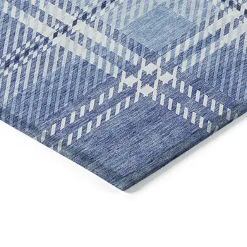 5' X 8' Denim Blue And Ivory Plaid Washable Indoor Outdoor Area Rug