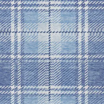 5' X 8' Denim Blue And Ivory Plaid Washable Indoor Outdoor Area Rug