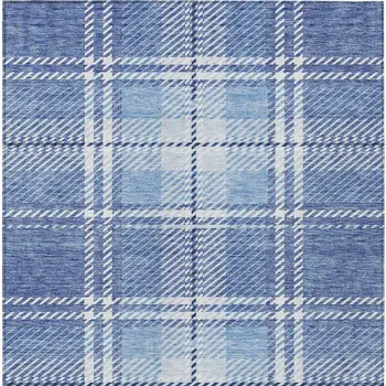 10' X 14' Denim Blue And Ivory Plaid Washable Indoor Outdoor Area Rug
