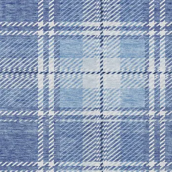 10' X 14' Denim Blue And Ivory Plaid Washable Indoor Outdoor Area Rug
