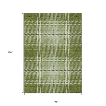 8' X 10' Green Black And Ivory Plaid Washable Indoor Outdoor Area Rug