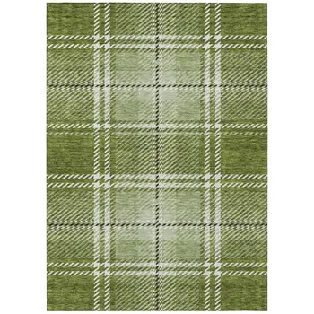 8' X 10' Green Black And Ivory Plaid Washable Indoor Outdoor Area Rug
