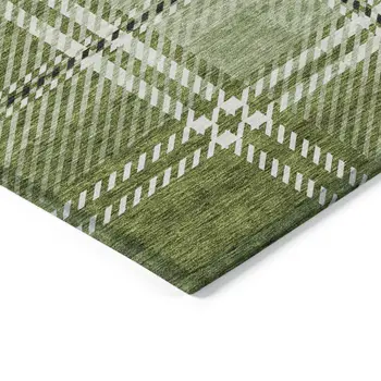 8' X 10' Green Black And Ivory Plaid Washable Indoor Outdoor Area Rug