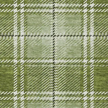 8' X 10' Green Black And Ivory Plaid Washable Indoor Outdoor Area Rug