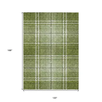 10' X 14' Green Black And Ivory Plaid Washable Indoor Outdoor Area Rug