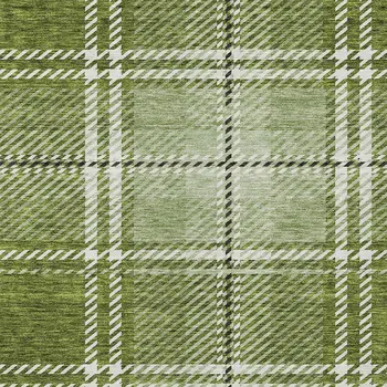 10' X 14' Green Black And Ivory Plaid Washable Indoor Outdoor Area Rug