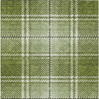 10' X 14' Green Black And Ivory Plaid Washable Indoor Outdoor Area Rug