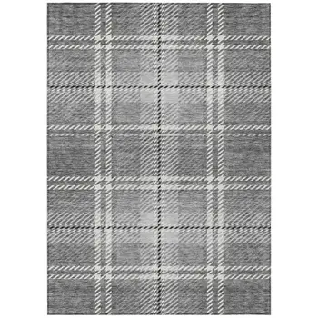 5' X 8' Gray Black And Ivory Plaid Washable Indoor Outdoor Area Rug
