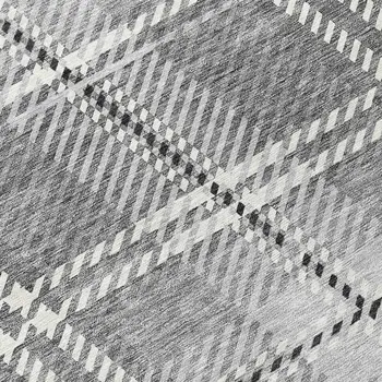 8' Gray Black And Ivory Round Plaid Washable Indoor Outdoor Area Rug