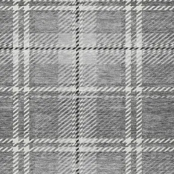 9' X 12' Gray Black And Ivory Plaid Washable Indoor Outdoor Area Rug