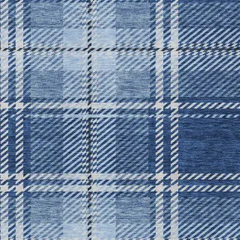 3' X 5' Navy Blue Black And Ivory Plaid Washable Indoor Outdoor Area Rug