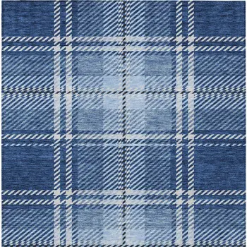 5' X 8' Navy Blue Black And Ivory Plaid Washable Indoor Outdoor Area Rug