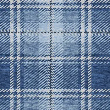 8' X 10' Navy Blue Black And Ivory Plaid Washable Indoor Outdoor Area Rug