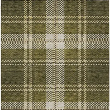 3' X 5' Olive Green Gold And Brown Plaid Washable Indoor Outdoor Area Rug