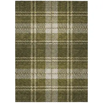 3' X 5' Olive Green Gold And Brown Plaid Washable Indoor Outdoor Area Rug