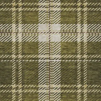 3' X 5' Olive Green Gold And Brown Plaid Washable Indoor Outdoor Area Rug