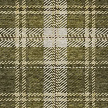 10' X 14' Olive Green Gold And Brown Plaid Washable Indoor Outdoor Area Rug